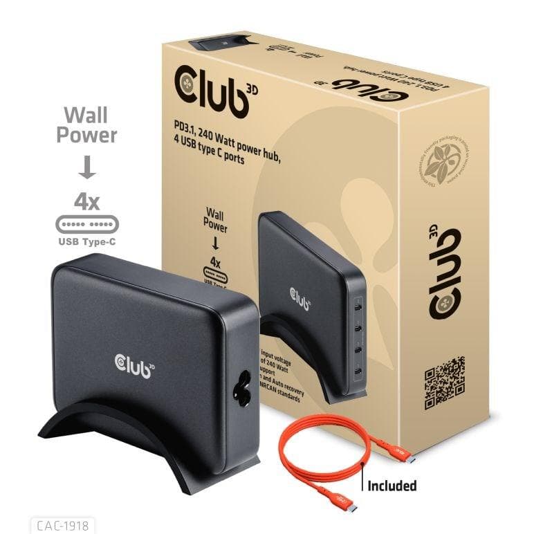 Club3D cestovná nabíjačka 240W GaN technológia, 4xUSB-C, PPS + PD 3.1 Support 1