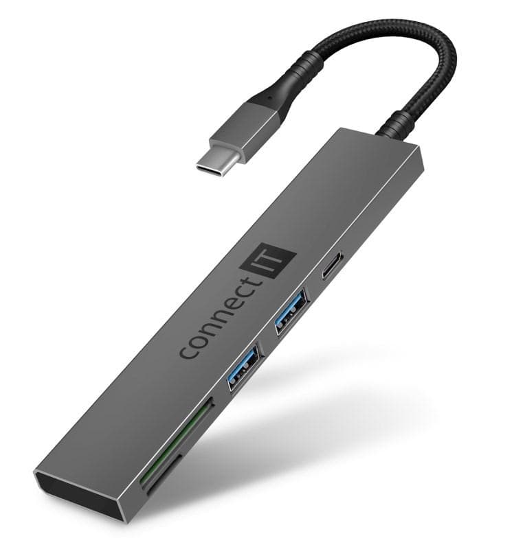CONNECT IT USB-C húb, 2x USB-A, 1x USB-C, 1x SD karta, 1x MicroSD karta, sivá 1