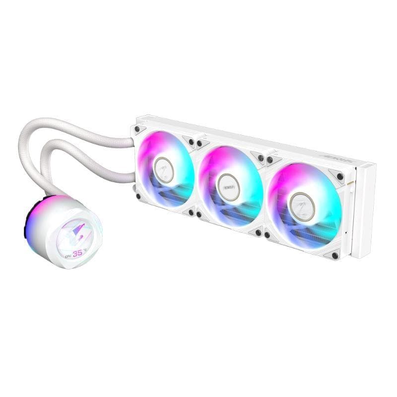 GIGABYTE vodný chladič AORUS WATERFORCE X II 360, 3x 120mm, ARGB, LCD Displej, LGA1851, AM5, Biela