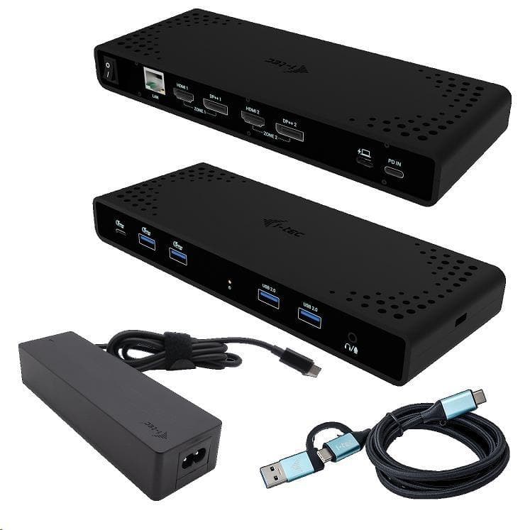 i-tec Universal Dual 4K Display Docking Station, Power Delivery 85W + i-tec USB-C Charger 100W 1