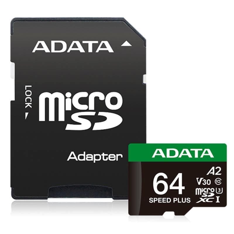 ADATA MicroSDXC karta 64 GB Speed Plus, U3, C10, A2, V30 (R: 160/W: 140 MB/s) + SD adaptér