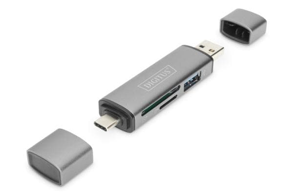 Digitus dvojitá čítačka kariet OTG (USB-C + USB 3.0) 1x SD, 1x MicroSD, 1x USB 3.0, šedá 1