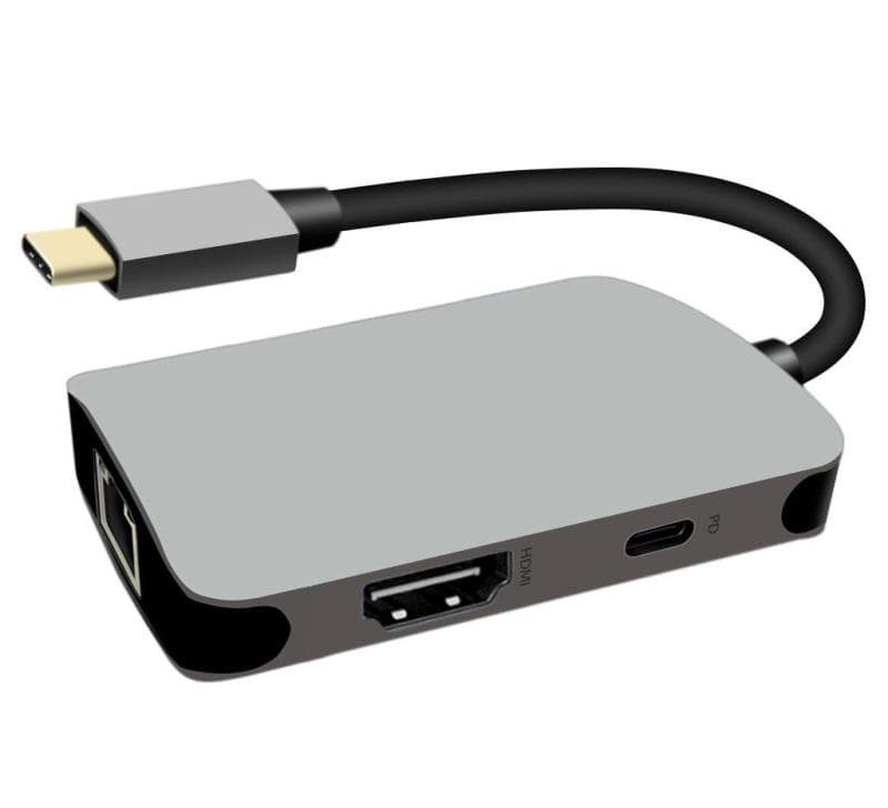 PremiumCord USB-C na HDMI + RJ45 + PD adaptér, hliníkové púzdro