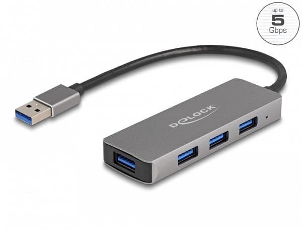 Delock 4 portový Hub USB 3.2 Gen 1 s konektorom USB Typu-A – porty USB Typu-A na boku 1