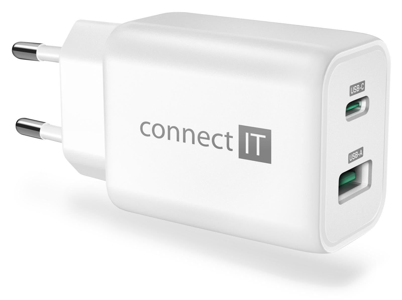 CONNECT IT Wanderer2 GaN nabíjací adaptér 1×USB-C + 1xUSB-A, 33W PD, BIELÝ