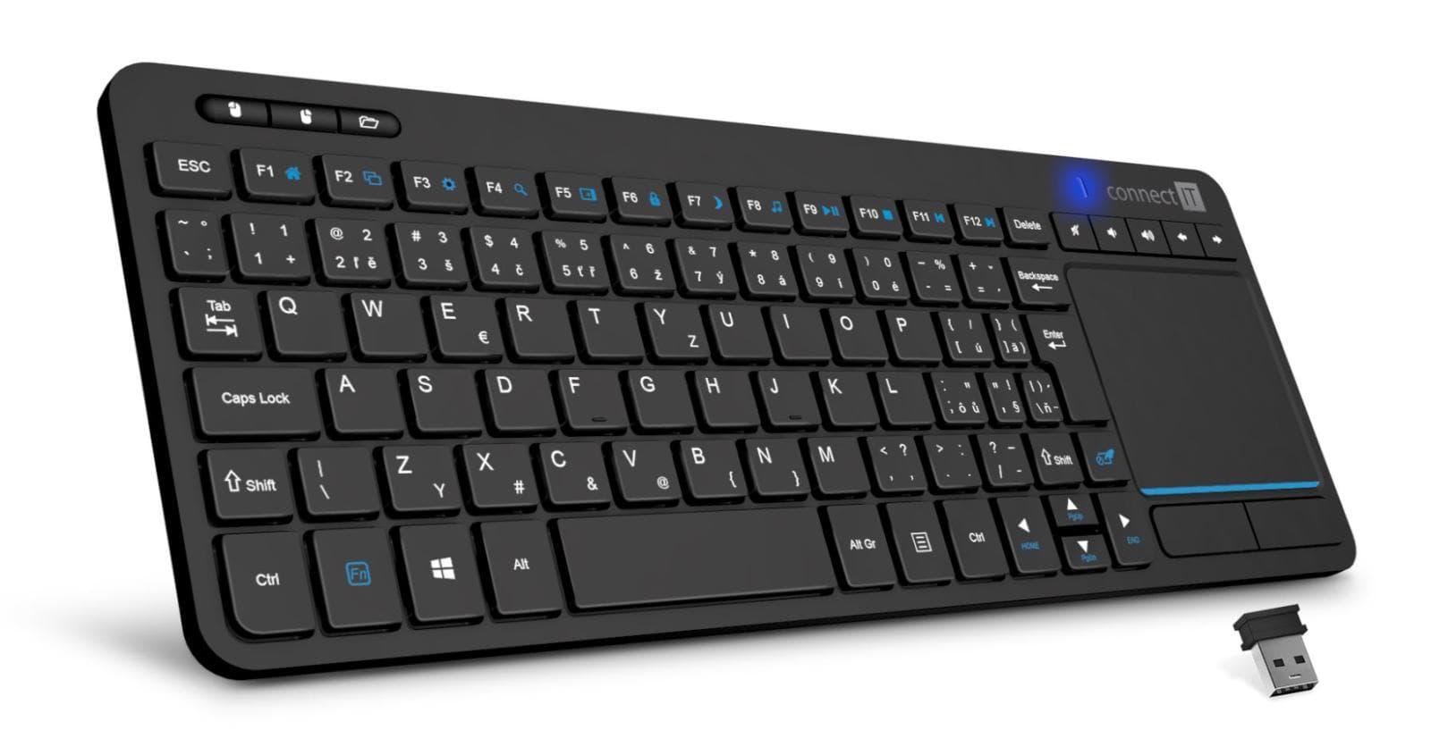 CONNECT IT Touch bezdrôtová klávesnica + touch pad (+2x AAA batérie zadarmo), ČIERNA 1