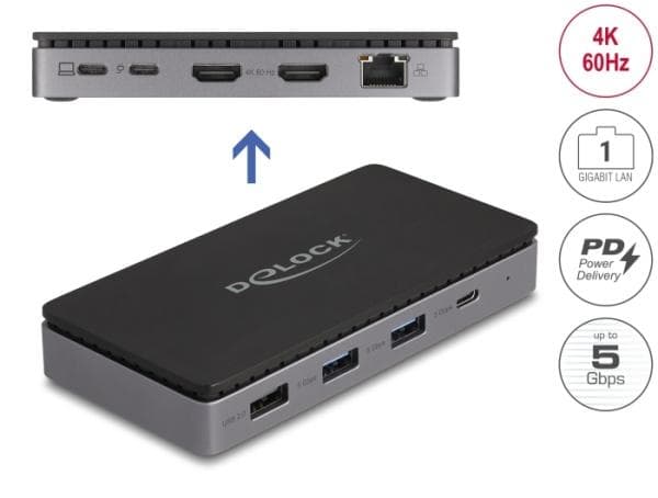Delock Dokovacia stanica USB Type-C™ 4K - duálny HDMI MST / USB / Gibabit LAN / PD 3.0 85 W