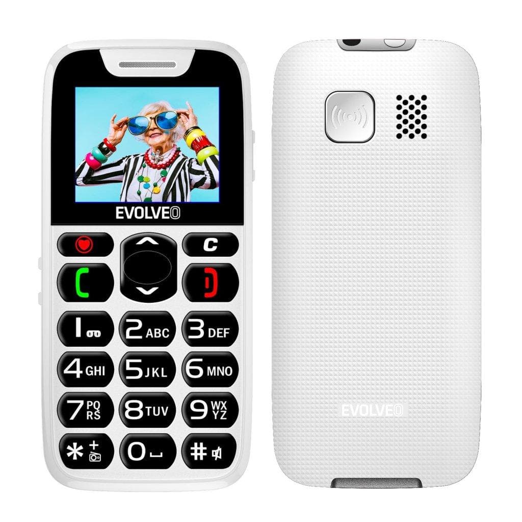 EVOLVEO EasyPhone, telefón pre seniorov s nabíjacím stojanom, 1,8" 160 × 128 px/1xSIM/microSDHC/1000 mAh/biela