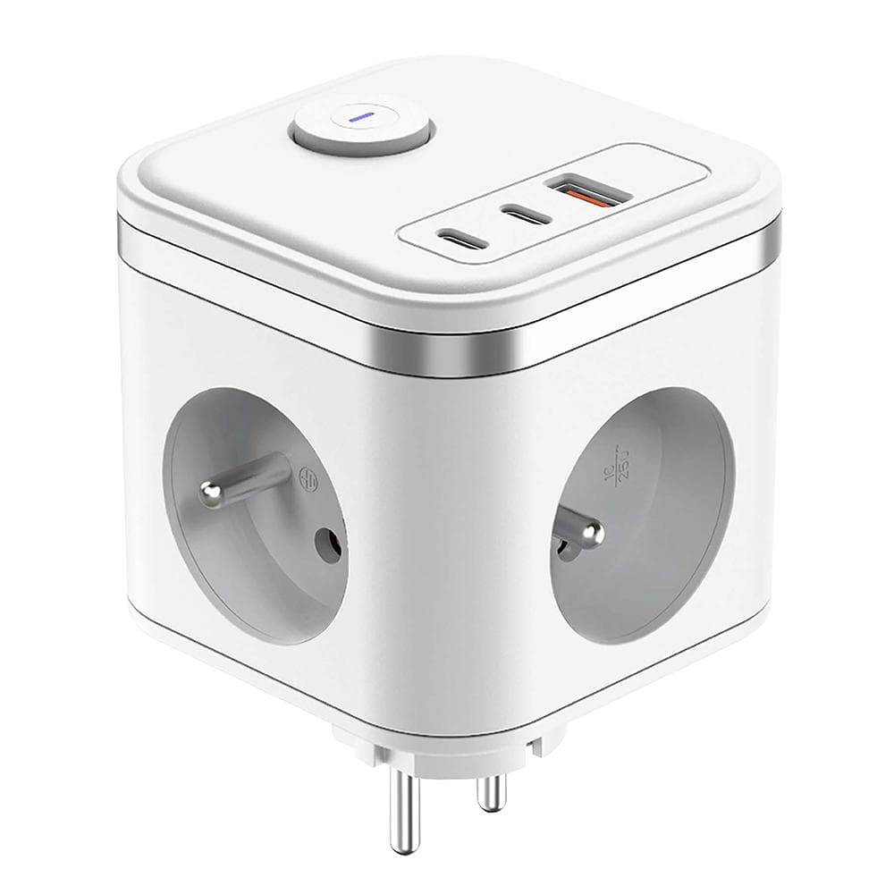 Sieťový adaptér VIKING Y33, biela/Output:3xAC,1xUSB-A,2xUSB-C/Tlačidlo ON/OFF 1