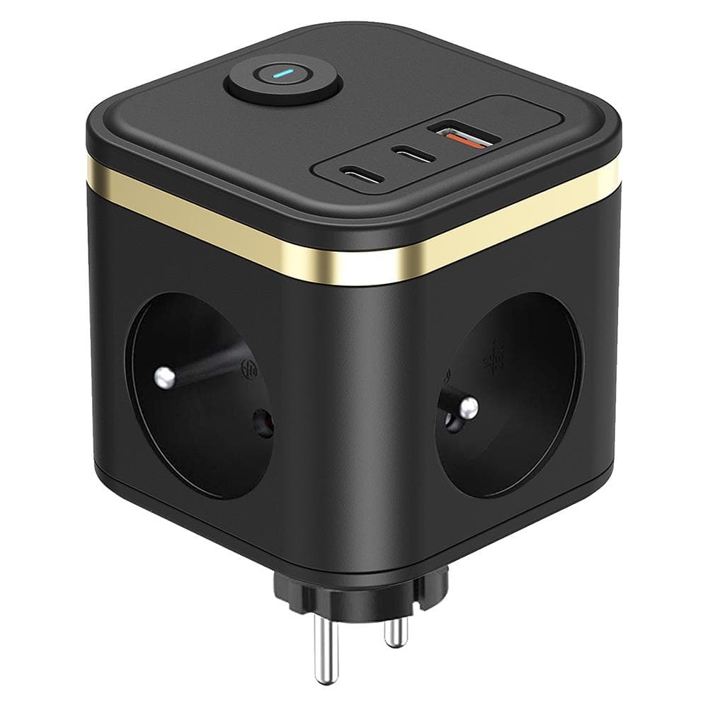 Sieťový adaptér VIKING Y33, čierna/Output: 3xAC, 1xUSB-A, 2xUSB-C/Tlačidlo ON/OFF 1