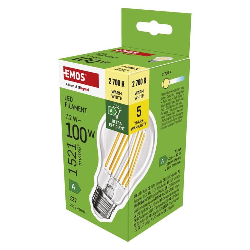 EMOS LED FLM A60 7,2 W (100 W) 1521lm E27 WW A CLASS 1