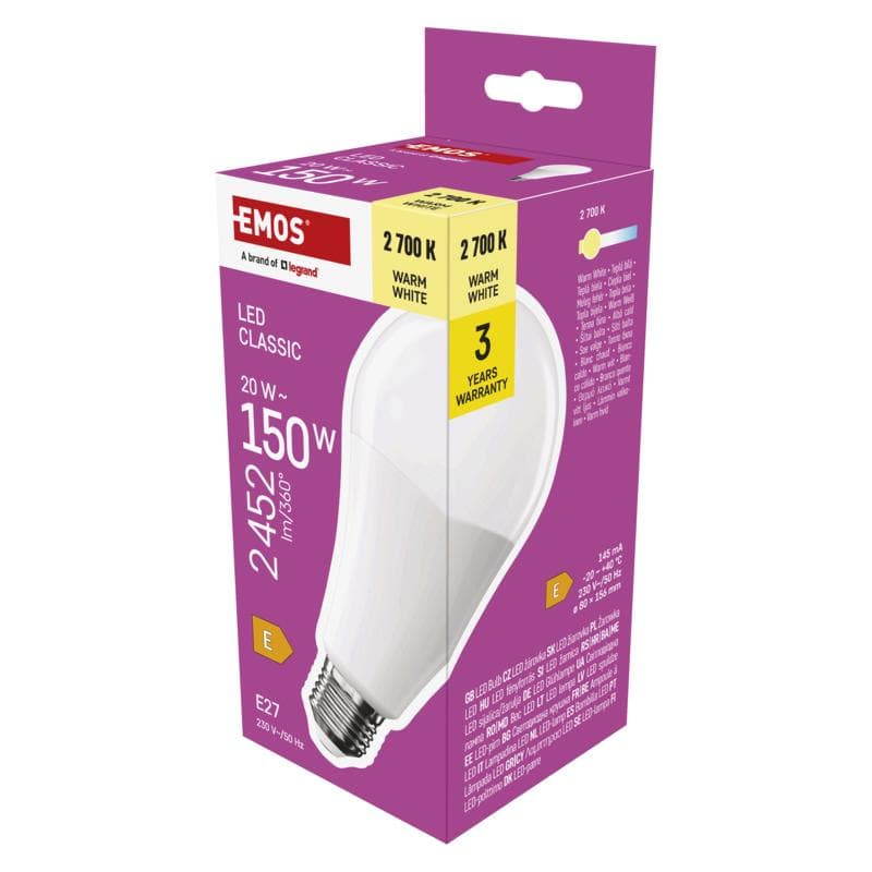 EMOS LED CLS A80 20W (150W) 2452lm E27 WW 1