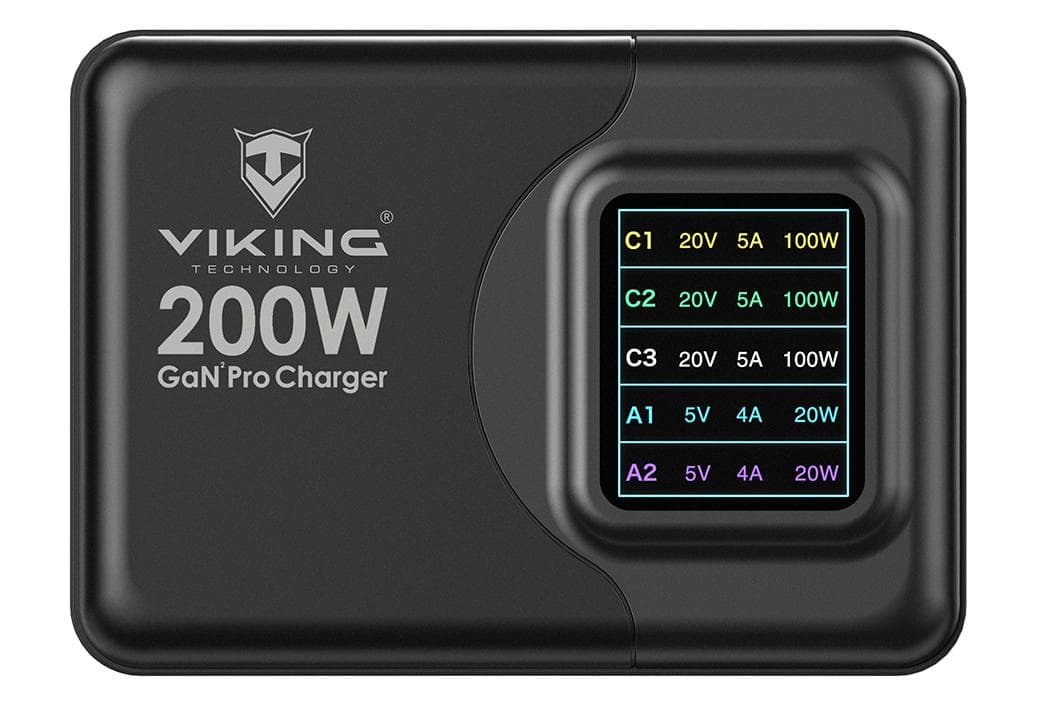 Viking USB GaN charger 200W PD PRO/sieťový adaptér/Output:3xUSB-C,2xUSB-A/Rýchlo nabíjania/ 1