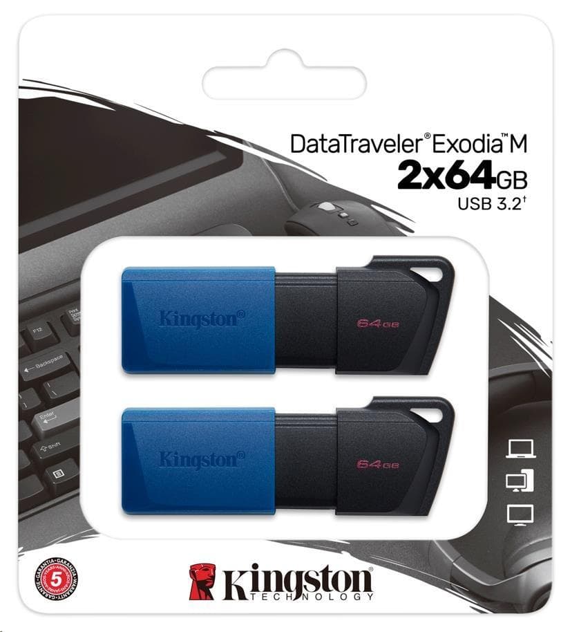 Kingston 64GB USB3.2 Gen 1 DataTraveler Exodia M (Black + Blue) - 2 kusy 1