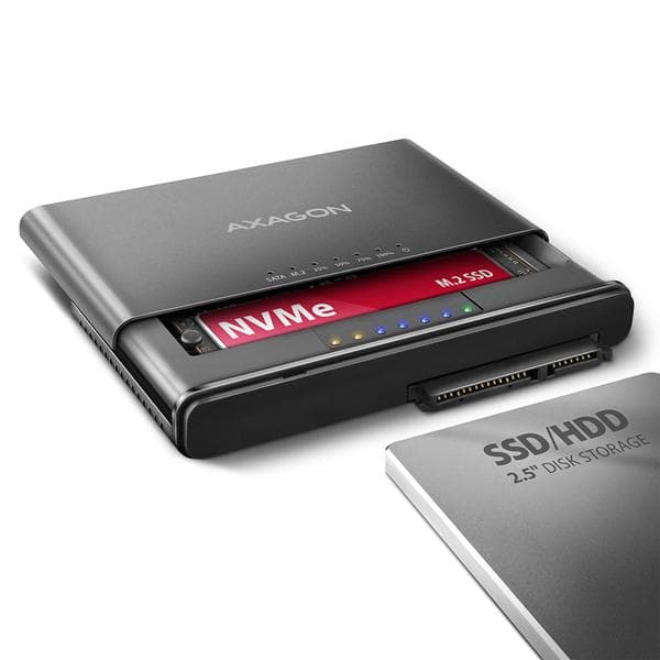AXAGON ADSA-CC USB-C 10Gbps - NVMe M.2 SSD & SATA 2.5"/3.5" SSD/HDD CLONE MASTER 2 adaptér 1