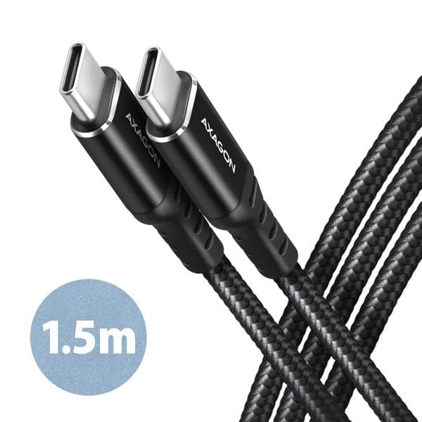 AXAGON BUCM-CM15AB, HQ kábel USB-C <-> USB-C, 1.5m, USB 2.0, PD 60W 3A, ALU, oplet, čierny 1