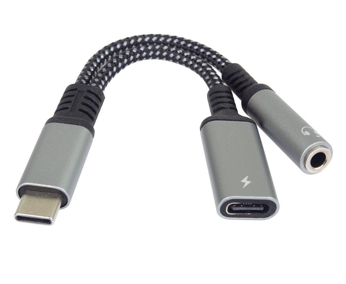 PremiumCord Redukcia USB-C/3, 5mm jack s DAC chipom + USB-C pre nabíjanie 13cm 1