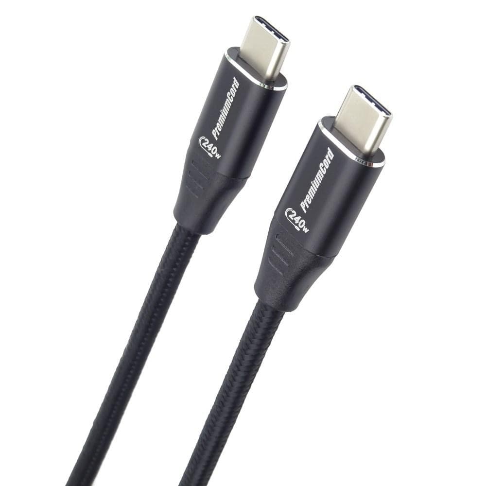 PREMIUMCORD Kábel USB-C M/M, 240W 480Mbps čierny bavlnený oplet, 0, 5m 1