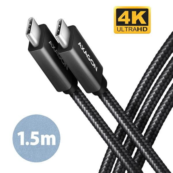 AXAGON BUCM32-CM15AB, SPEED+ kábel USB-C <-> USB-C, 1.5m, USB 20Gbps, PD 100W 5A, 4K HD, ALU, oplet, čierny 1