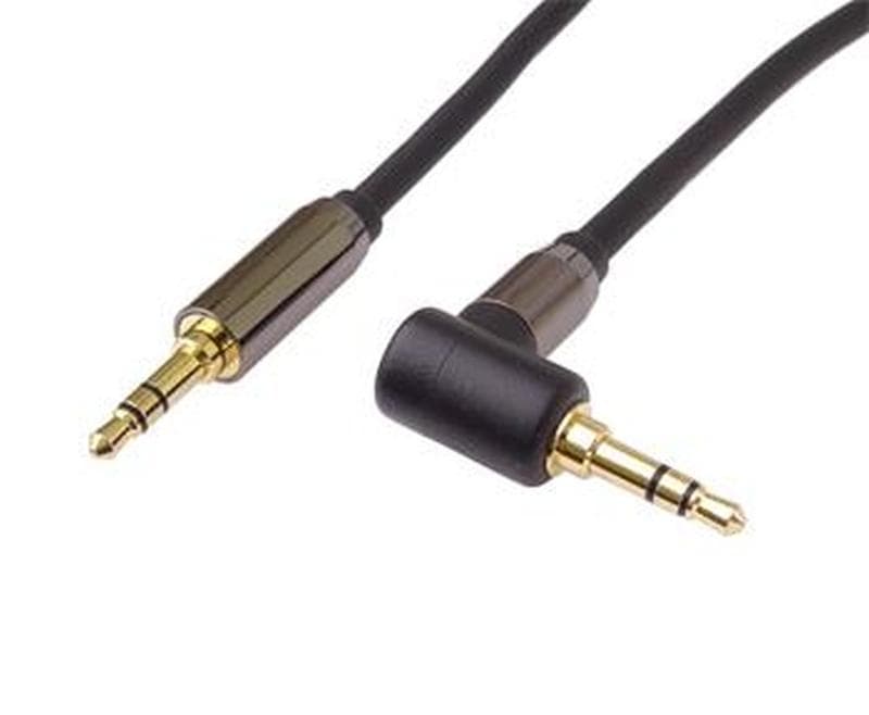 PremiumCord HQ tienený kábel stereo Jack 3.5mm - Jack 3.5mm zahnutý 90 ° 1,5 m 1