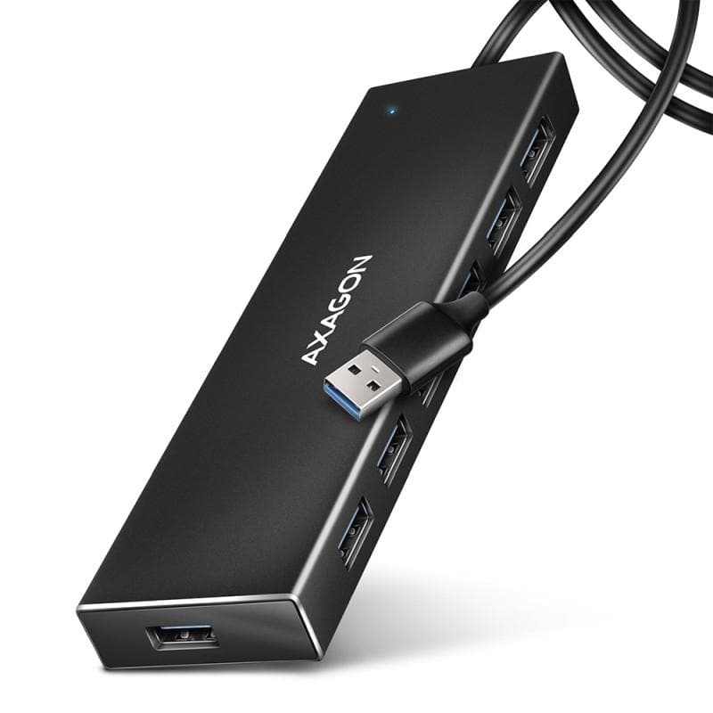 AXAGON HUE-F7A, 7x USB 3.2 Gen 1 ALU FLAT CHARGING húb, micro USB napájací konektor, kábel USB-A 1m 1