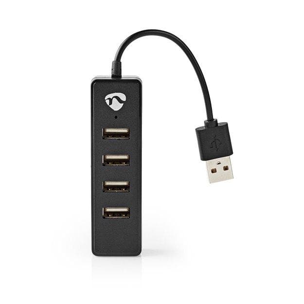 Nedis UHUBU2420BK - Počítačový Rozbočovač | USB-A Zástrčka | 4x USB A Female | 4 Porty | USB 2.0 | Napájanie z USB 1