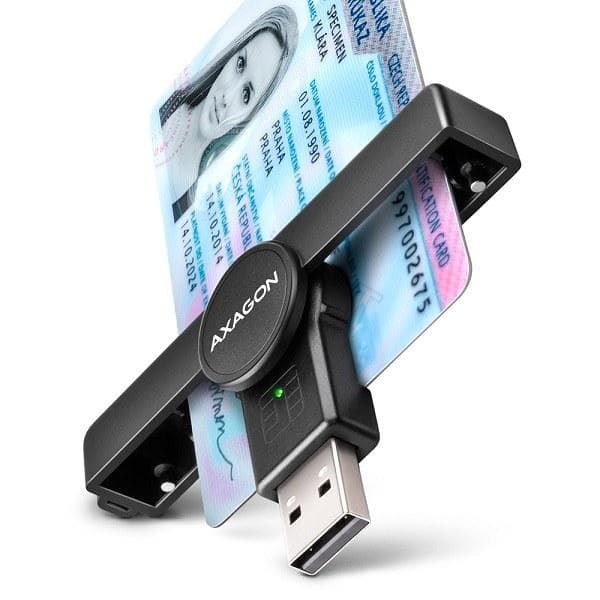 AXAGON CRE-SMPA Skladacia vrecková USB-A čítačka kontaktných Smart kariet. Vhodná pre aplikáciu eObčanka. 1