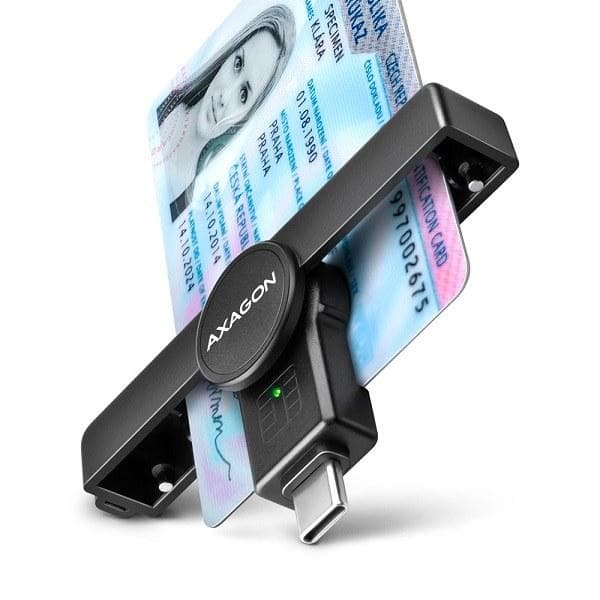 AXAGON CRE-SMPC Skladacia vrecková USB-C čítačka kontaktných Smart kariet. Vhodná pre aplikáciu eObčanka 1