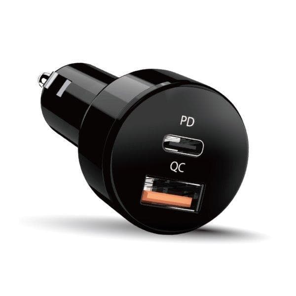 Genius PD-36AC-Car, Napájací adaptér, do auta, 36W, 1× USB-C, 1× USB, PD 3.0, QC 3.0, čierny 1