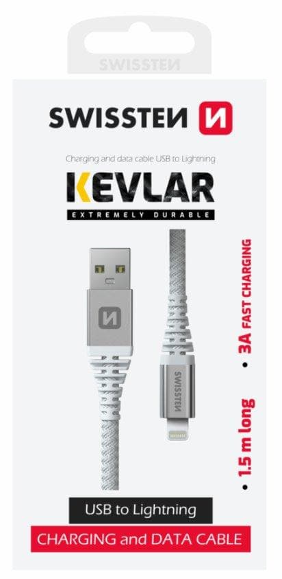SWISSTEN DÁTOVÝ KÁBEL KEVLAR USB / LIGHTNING 1,5 M BIELÝ 1