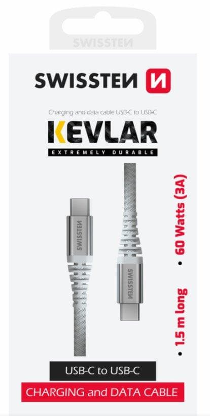 SWISSTEN DÁTOVÝ KÁBEL KEVLAR USB-C / USB-C 1,5 M BIELÝ 1