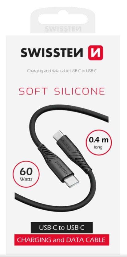 SWISSTEN DÁTOVÝ KÁBEL SOFT SILICONE USB-C / USB-C 0,4 M ČIERNY 1