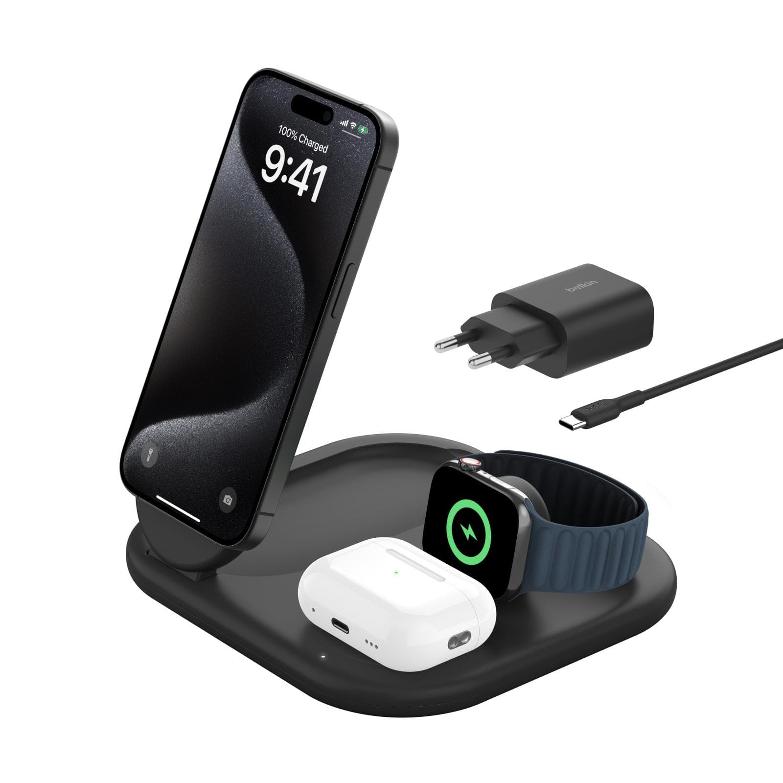 Belkin BOOST CHARGE ™ Qi2 15W 3v1 Magnetický nabíjací stojan, skladacia, čierna 1