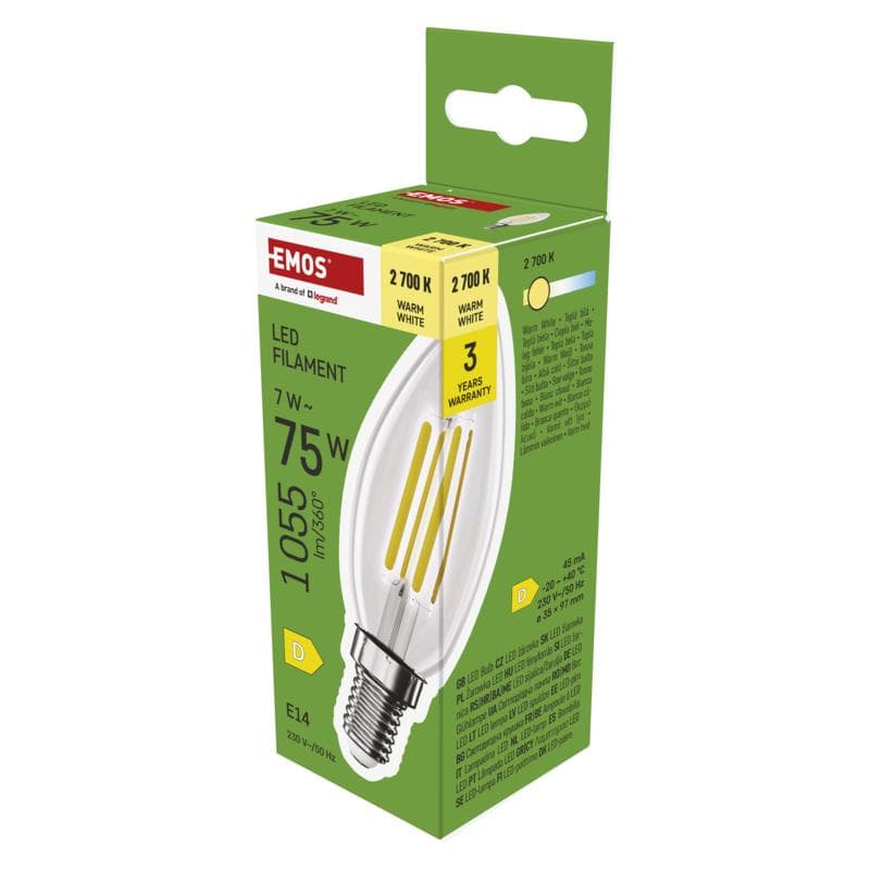 EMOS LED FLM CANDLE 7W (75W) 1055lm E14 WW 1