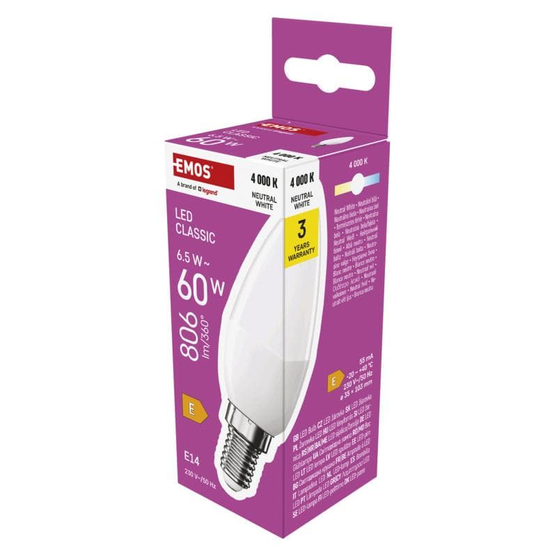 EMOS LED CLS CANDLE 6,5 W (60 W) 806lm E14 NW 1