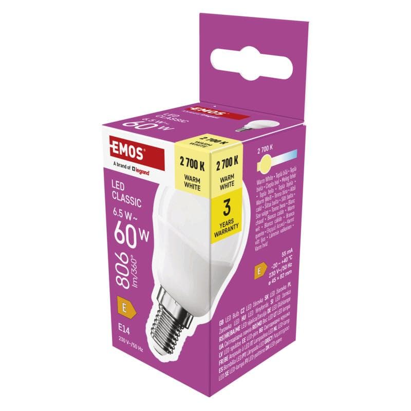 EMOS LED CLS MINI GLOBE 6,5 W (60 W) 806lm E14 WW 1