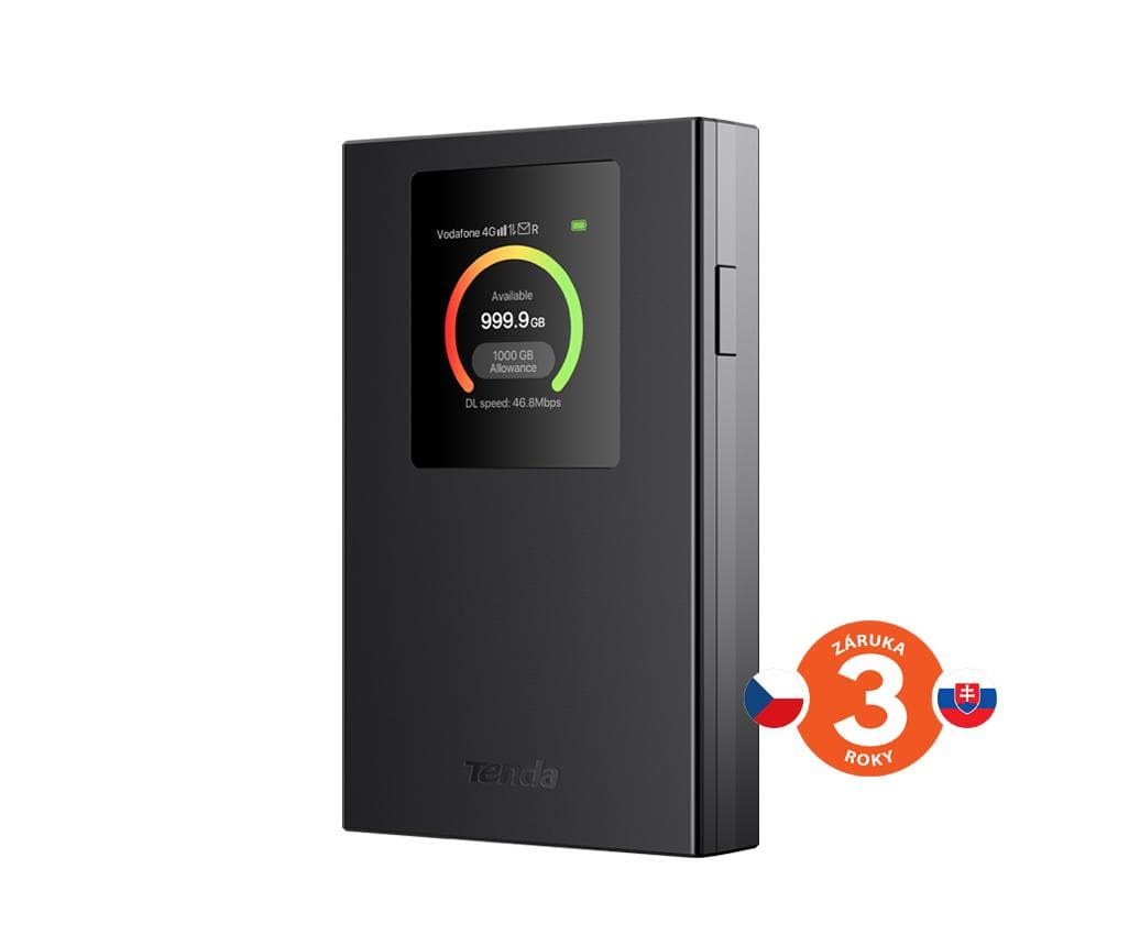 Tenda 4G185v4 4G LTE Mobile AX300 Wi-Fi batérie modem router, LCD, WPA 3, USB-C 1
