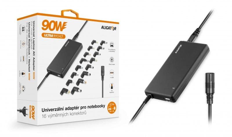 Univerzálny adaptér pre notebooky so 16 výmennými konektormi a USB, 90W 1