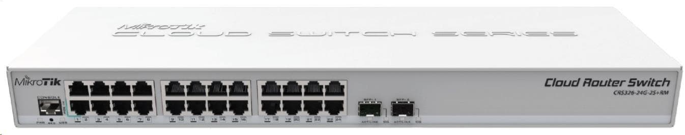 MikroTik Cloud Router Switch CRS326-24G-2S+RM, 800MHz CPU, 512MB RAM, 24xLAN, 2xSFP+ slot, vr. L5 1