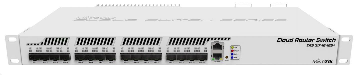 MikroTik Cloud Router Switch CRS317-1G-16S + RM, dual-core 800MHz CPU, 1GB, 1x GLAN, 16xSFP + slot, vr. L6 1