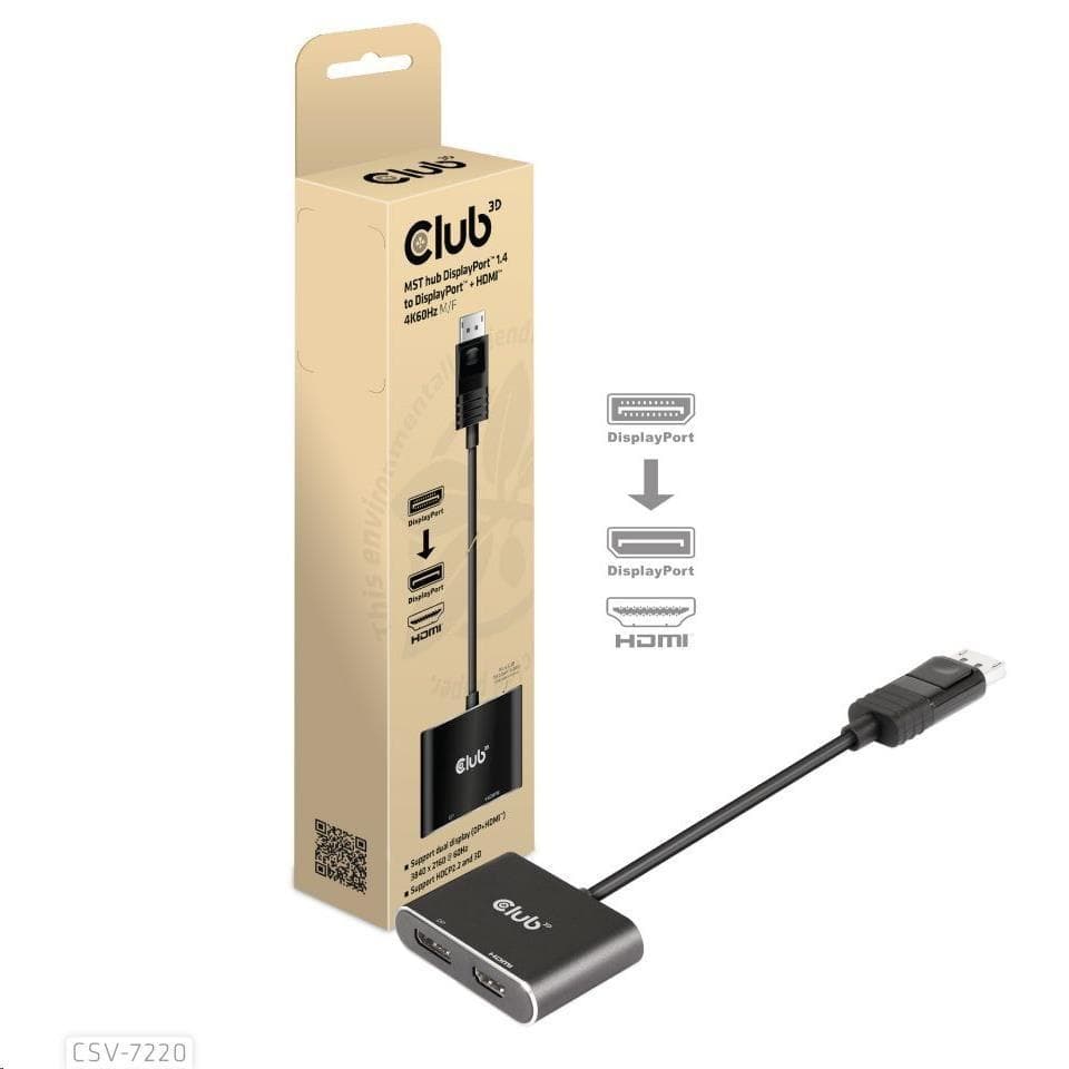 Club3D hub MST (Multi Stream Transport) DisplayPort 1.4 na DisplayPort + HDMI 4K60Hz (M/F) 1