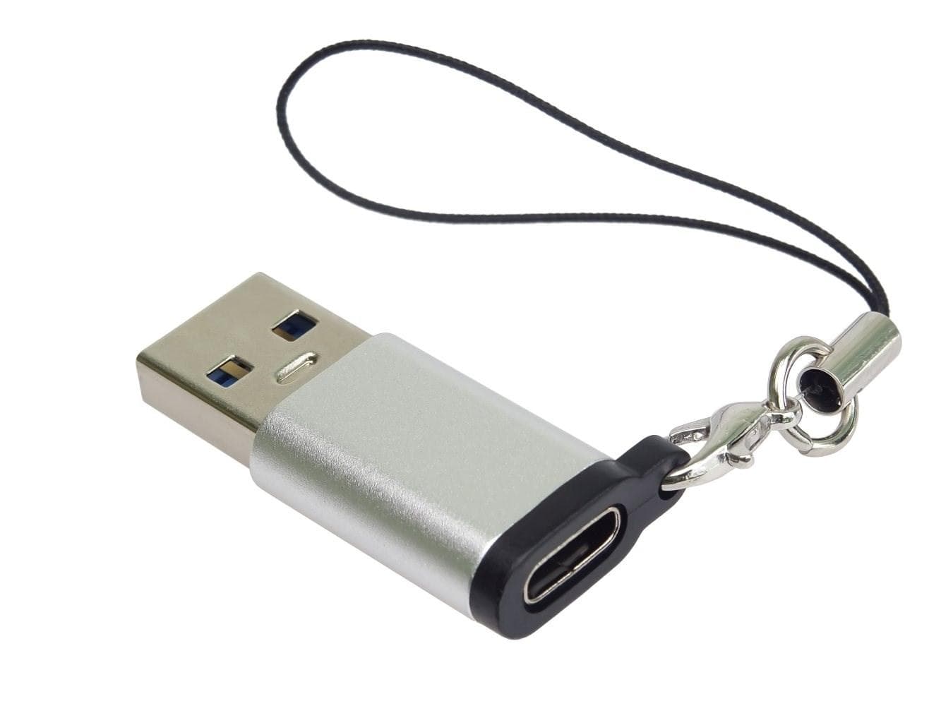 PremiumCord Adaptér USB3.0 A male - USB-C Female, strieborná s očkom na zavesenie 1