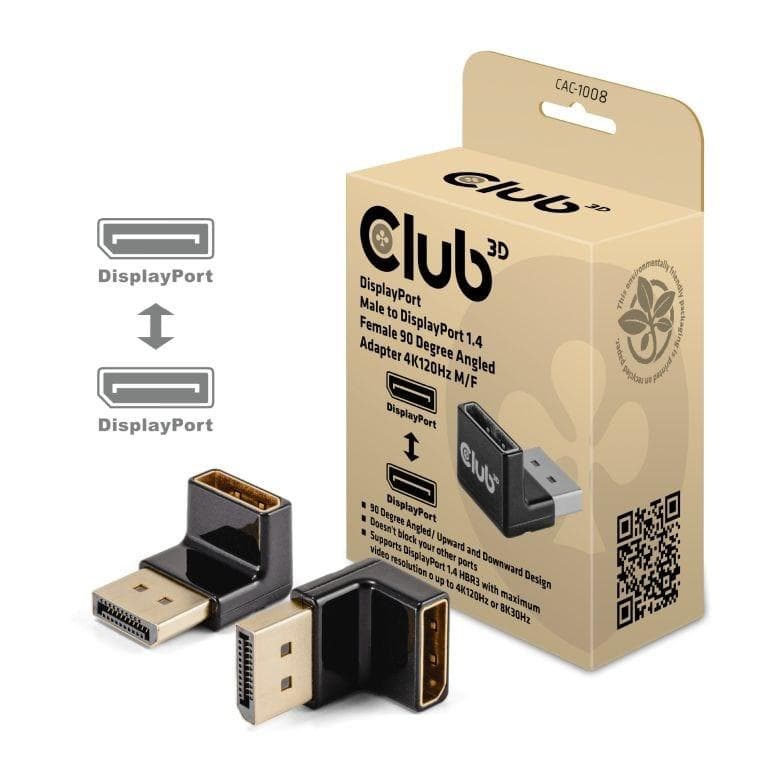 Club3D Adaptér DisplayPort na DisplayPort 1.4, 4K120Hz, 8K30Hz, 90° 1