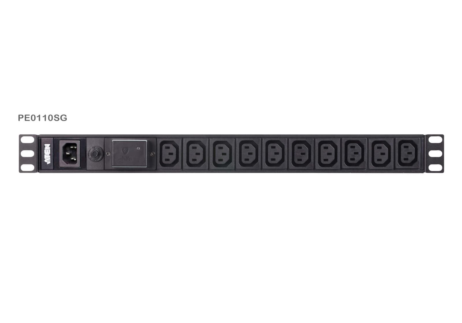 Aten PE0110S Základné 1U PDU s prepäťovou ochranou 10A vstup C14 výstup 10x C13