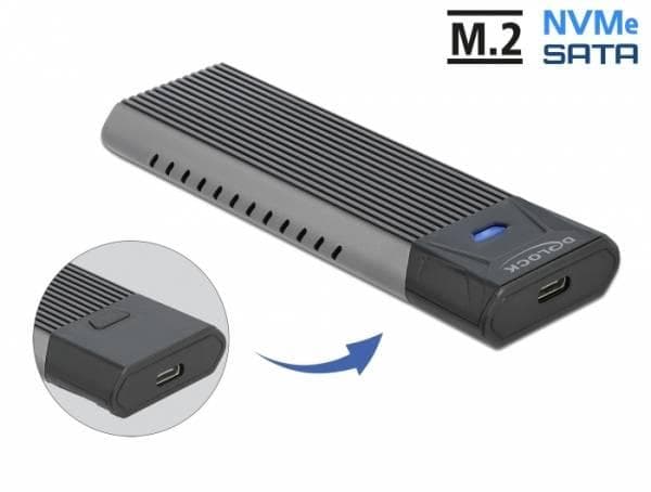 Delock Externé kombinované puzdro USB Type-C™ pre M.2 NVMe PCIe alebo pre SATA SSD - beznástrojové