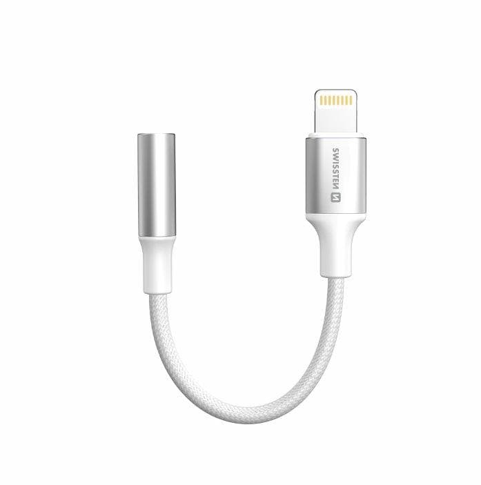 SWISSTEN AUDIO ADAPTÉR TEXTILE LIGHTNING (samec) / 3,5 mm AUX 0,15 M BIELÝ (nahrádza 73501212) 1