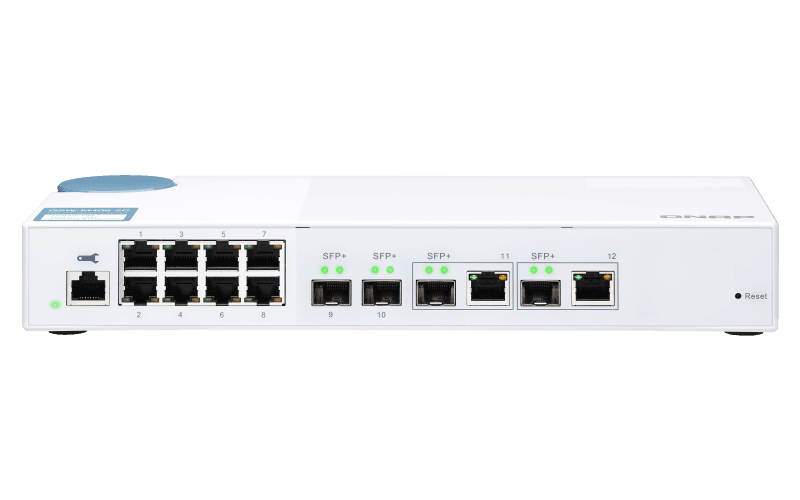 QNAP riadený switch QSW-M408-2C (12portov: 8x Gigabit port + 4x 10G SFP+ /2x 10GbE kombo porty)