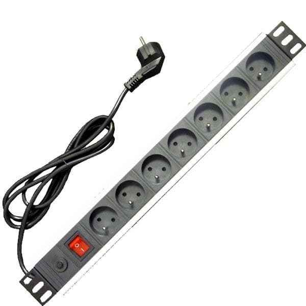 19" napájací panel 7x220V-1,8m PPO Black+prep.ochr.16A 1
