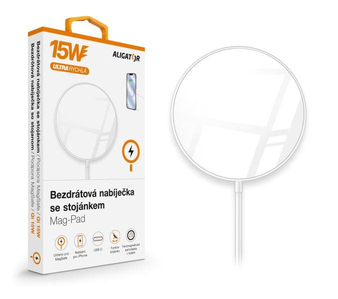 ALIGATOR bezdrôtová nabíjačka ALIGATOR Mag-Pad, určené pre MagSafe, 15W, biela 1