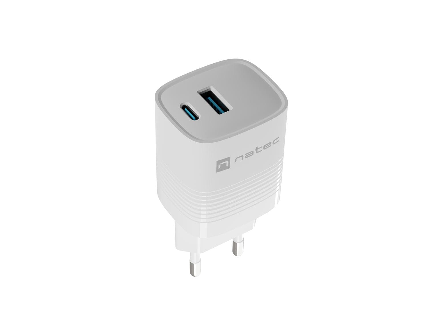 Univerzálna USB nabíjačka Natec RIBERA GaN 30W, 1X USB-A, 1X USB-C, Biela 1